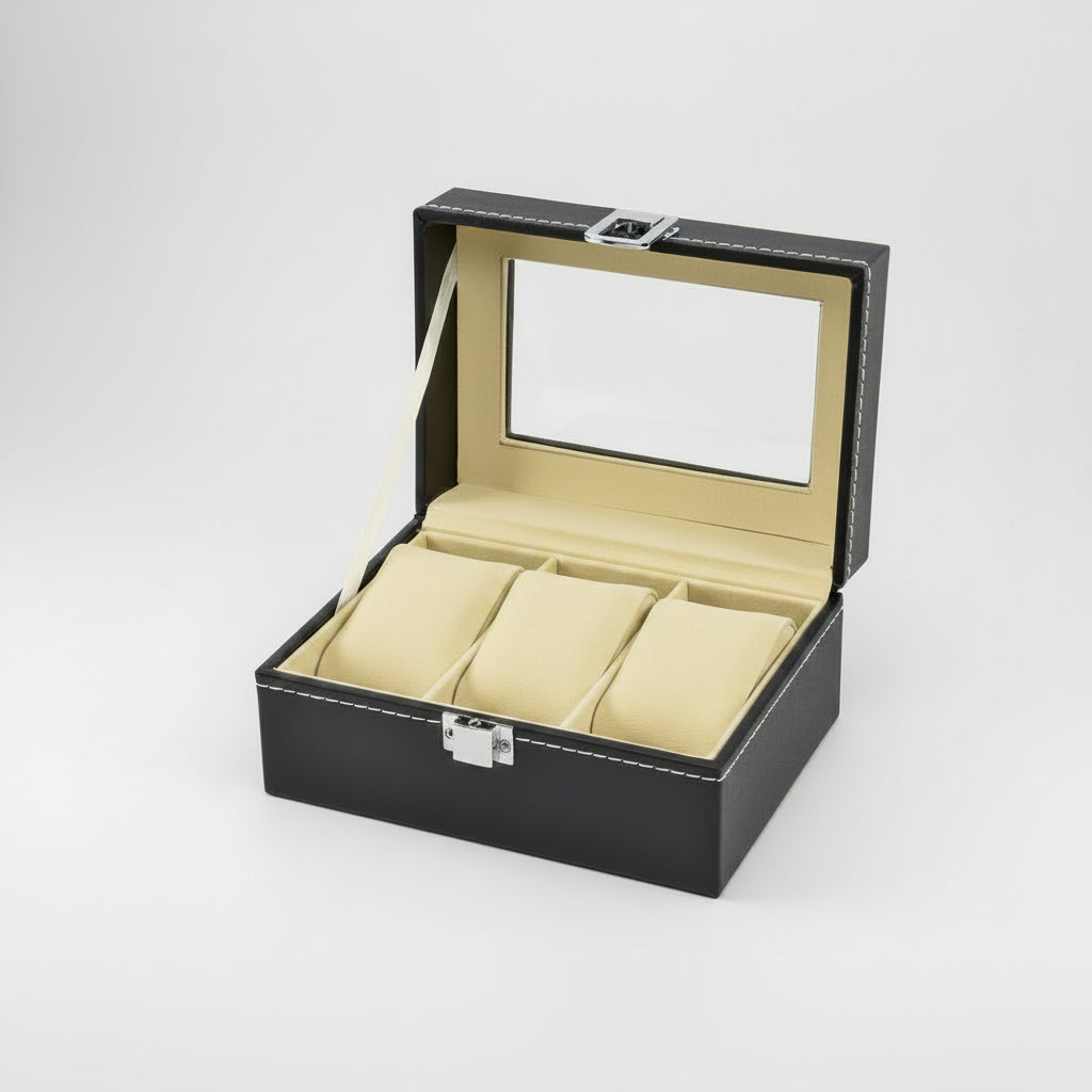 Budget PU 3 slot watch box black