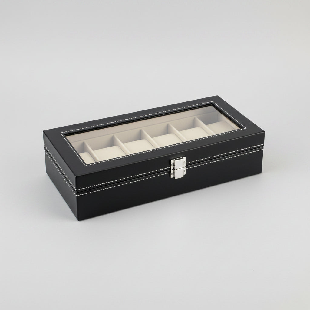 Budget PU 6 slot watch box black