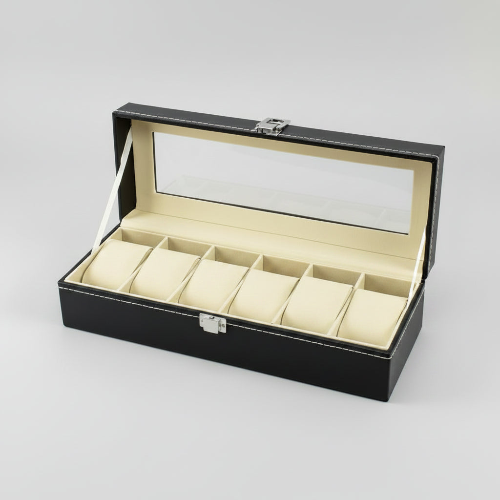 Budget PU 6 slot watch box black
