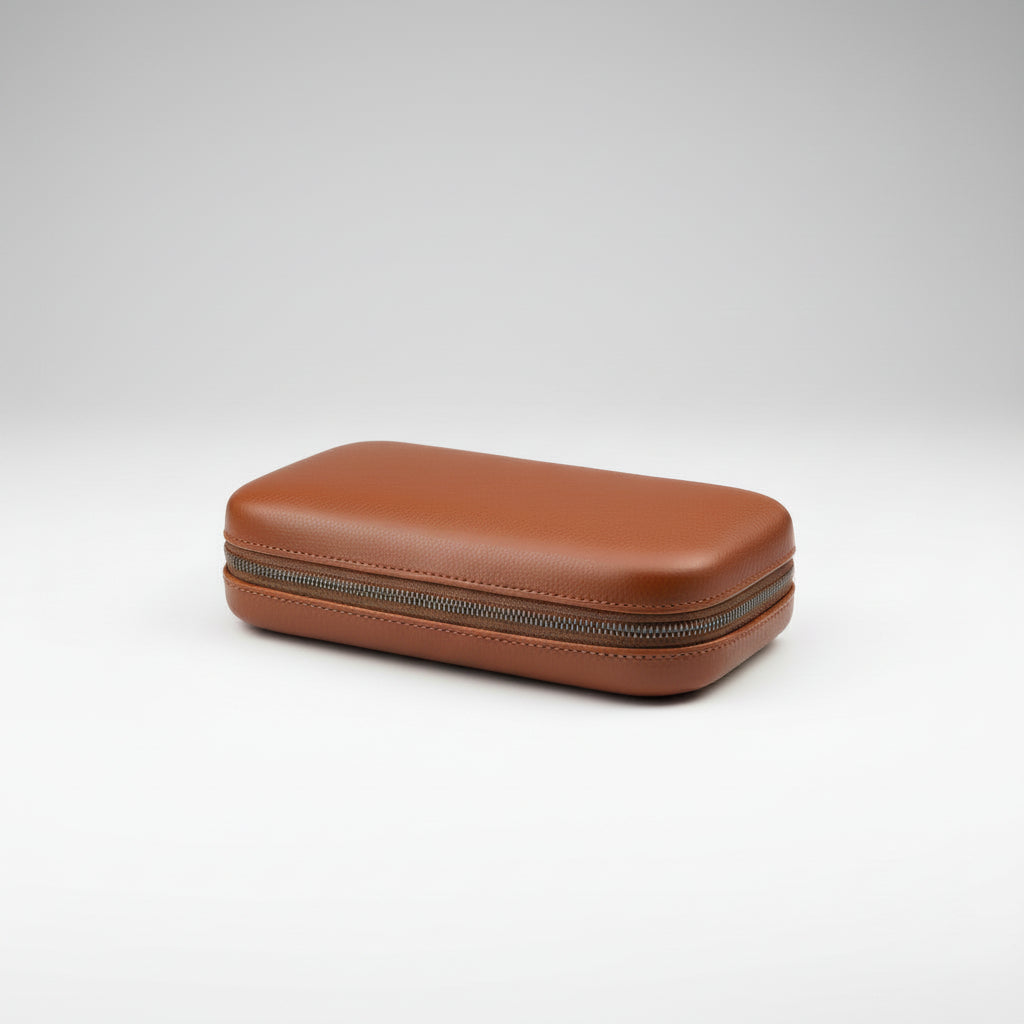 Luxury Zip Pouch 2 Watches Tan