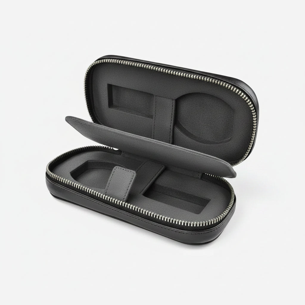 Luxury Zip Pouch 2 Watches Black