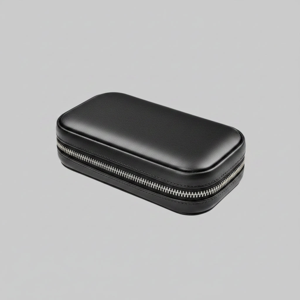 Luxury Zip Pouch 2 Watches Black